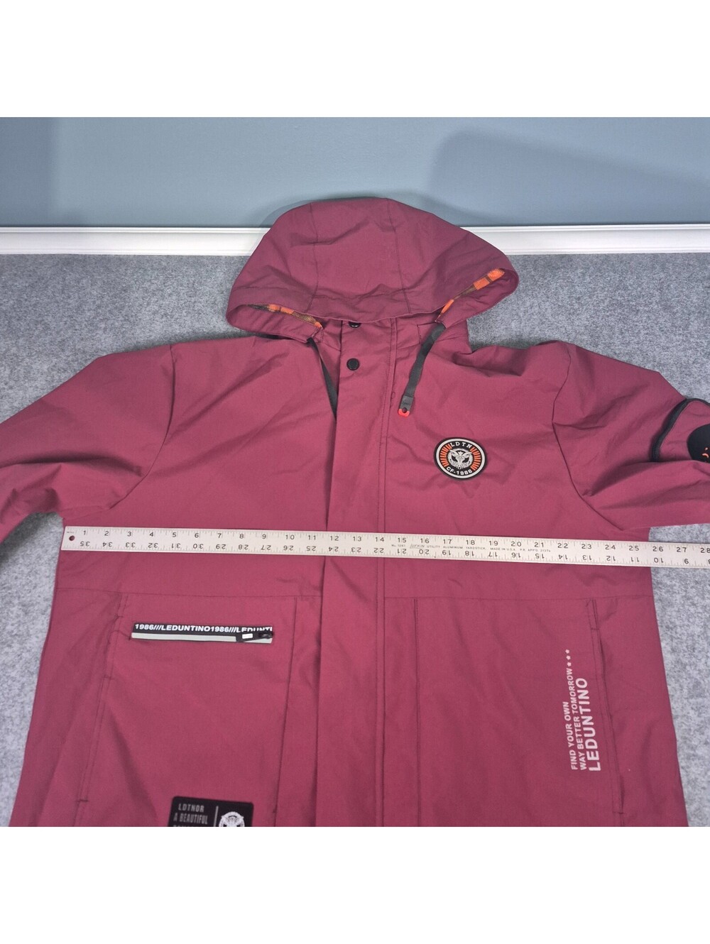 LEDUNTINO Anorak Jacket XL Zip Pocket Maroon Warm Versatile Lined - Picture 10 of 15